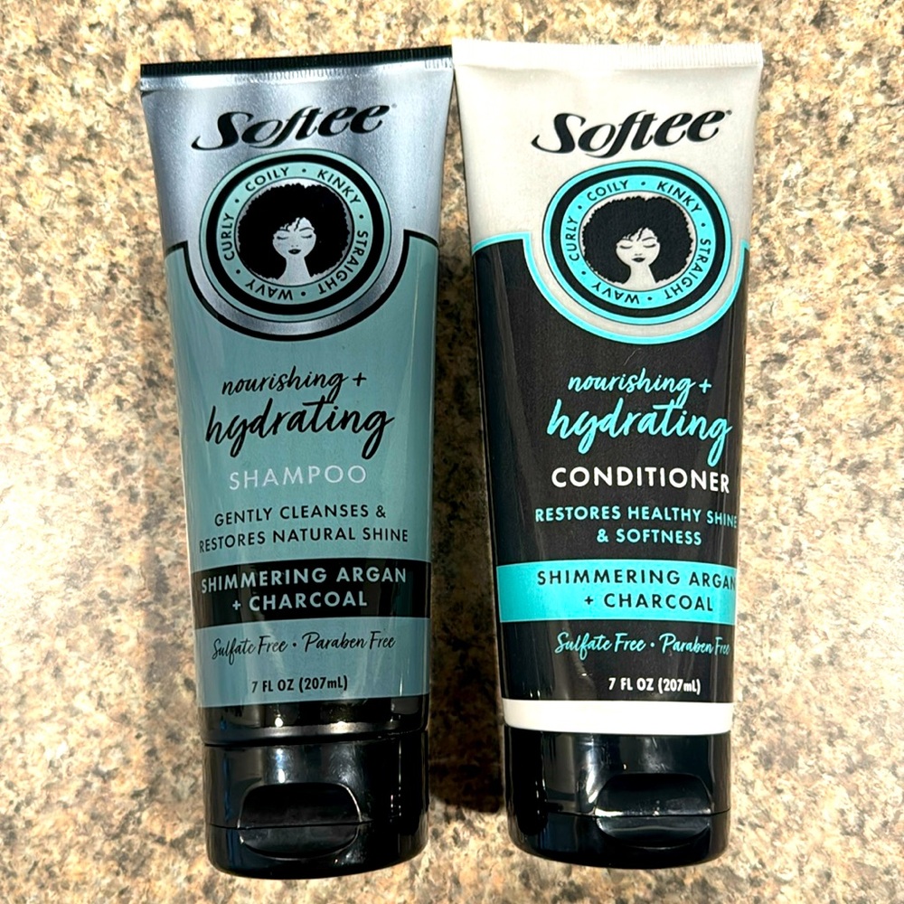 Softee Nourishing Hydrating Shampoo Conditioner Argan Charcoal Set 7oz each.